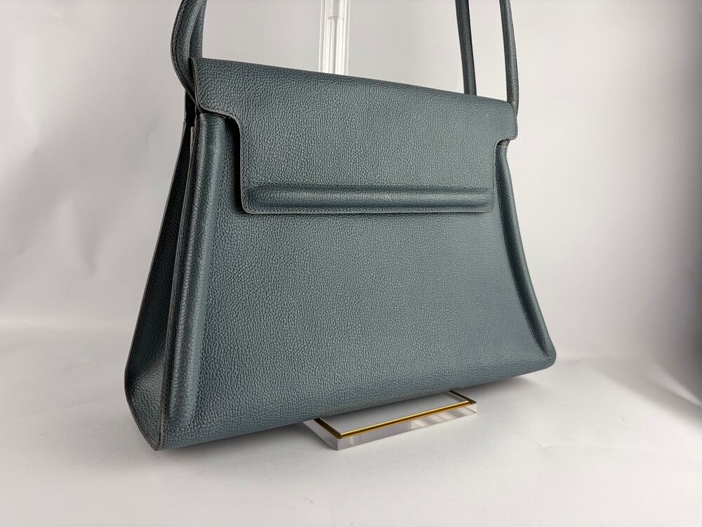 Delvaux Arpège Grained Leather Flap Shoulder Bag, Slate Blue, Gold Hardware
